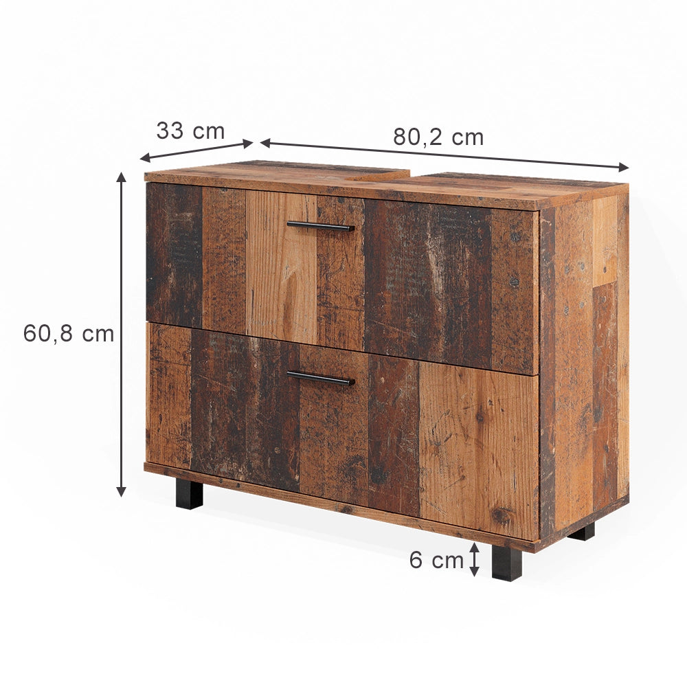 Vicco Mobile sottolavabo per bagno Rovere rustico 80 x 60 cm con 2 cassetti