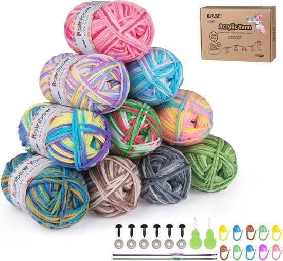 Kit di Crochet 12 x 25g - Ganci per Iniziati con Aghi da Crochet, Aghi, Filtri e Spille da Marcatura