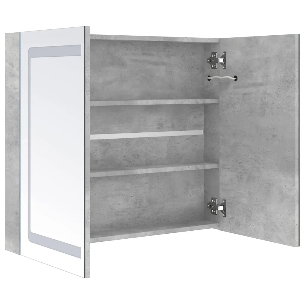 Mobiletto da bagno a parete con specchio a LED 80 x 12 x 68 cm soluzione di contenimento contemporanea in MDF grigio cemento 02_0046747