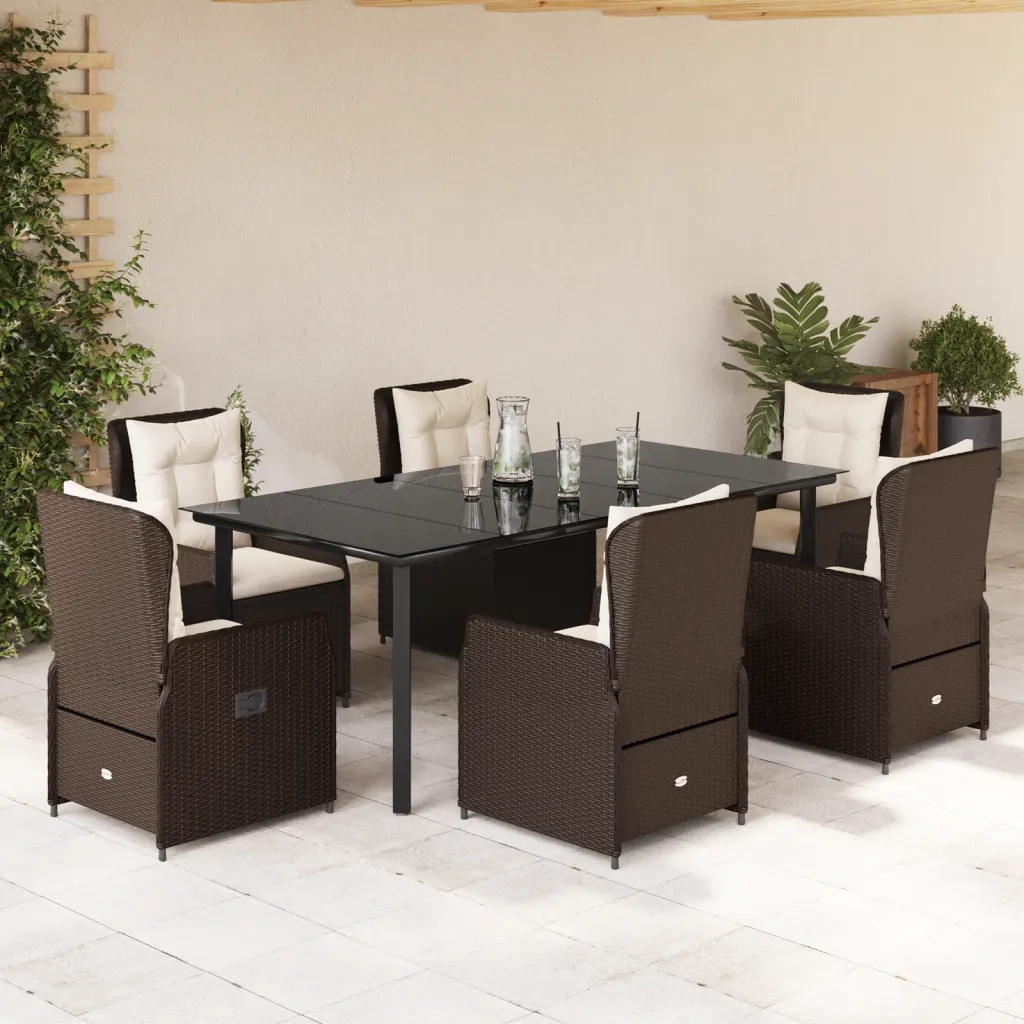 Set da Pranzo da Giardino 7pz con Cuscini in Polyrattan Marrone 3262852