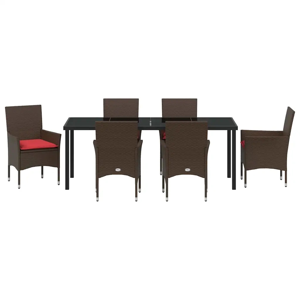 Set di tavolo e sedie con cuscino 7 pcs Marrone Rattan in PE 3379826