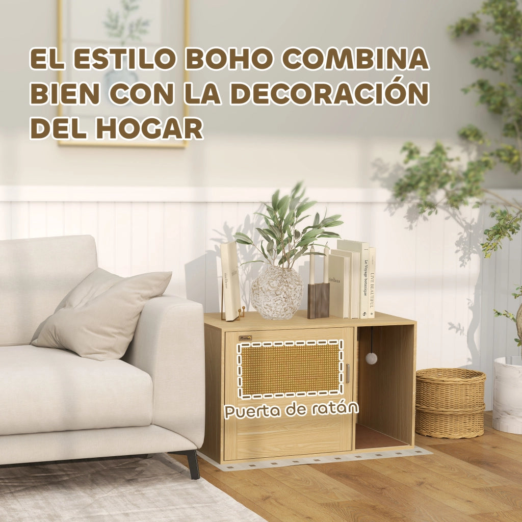 Casetta per Gatti con Porta in Rattan ¨C zephmum ¨C 80x50x50 cm Roble