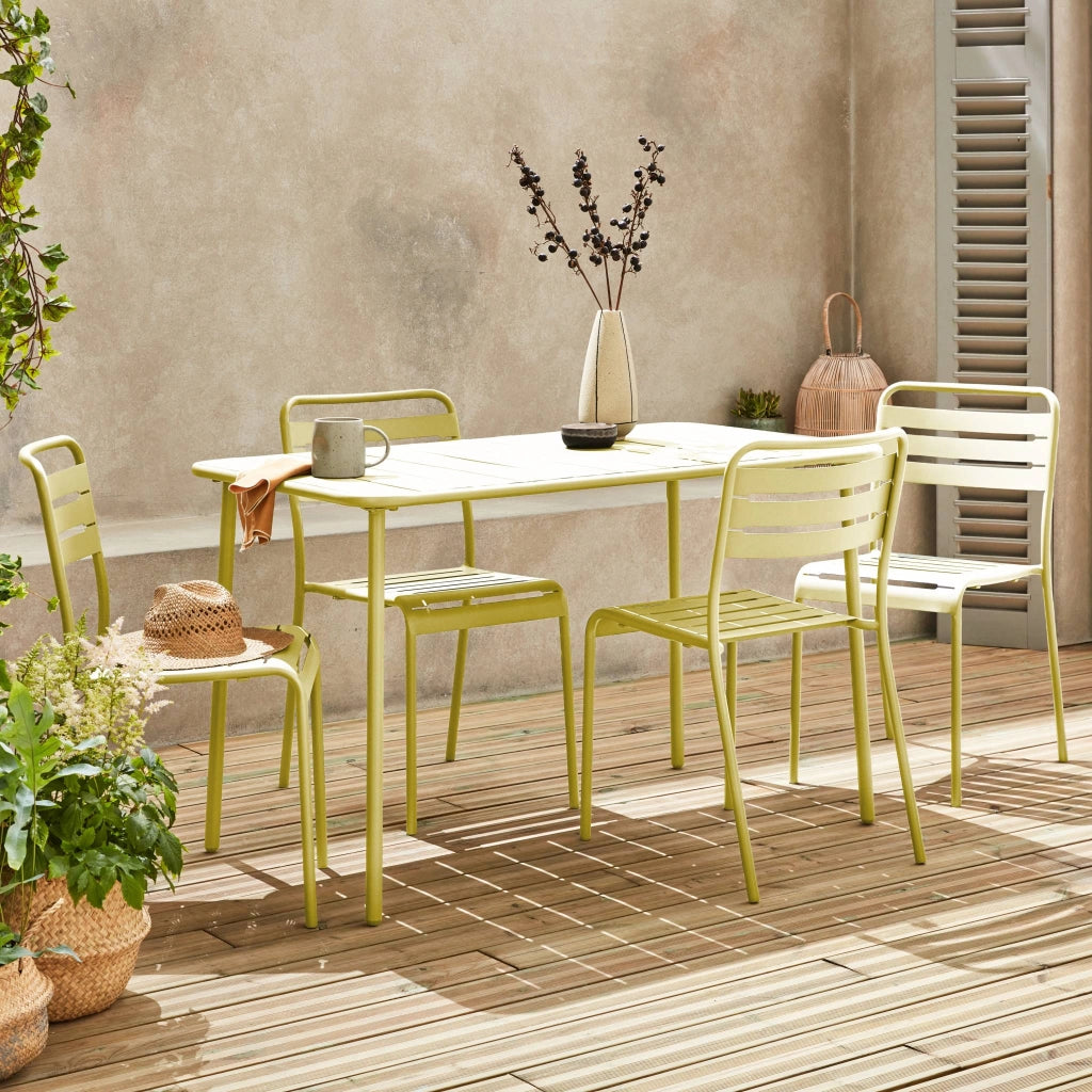 Set tavolo da giardino bistrot in metallo con 4 sedie, 120cm, giallo