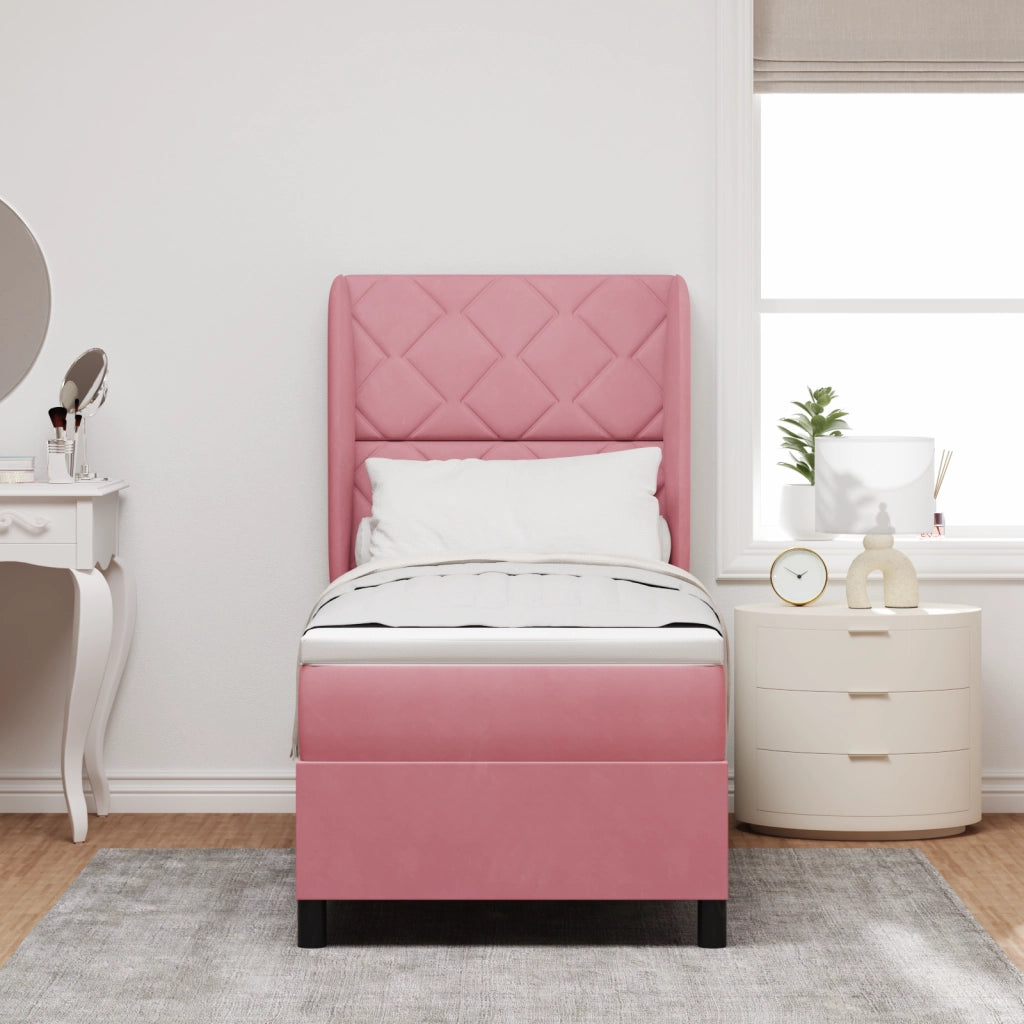 Letto a Molle con Materasso Rosa 80x200 cm Velluto