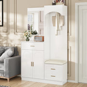 Guardaroba da ingresso con scarpiera specchio cassetti e ripiani regolabili bianco 110 × 33 × 185.5 cm