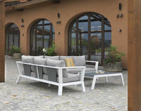 Set Salotto da Giardino Divano Angolare e Tavolino in Alluminio Riverton Bianco