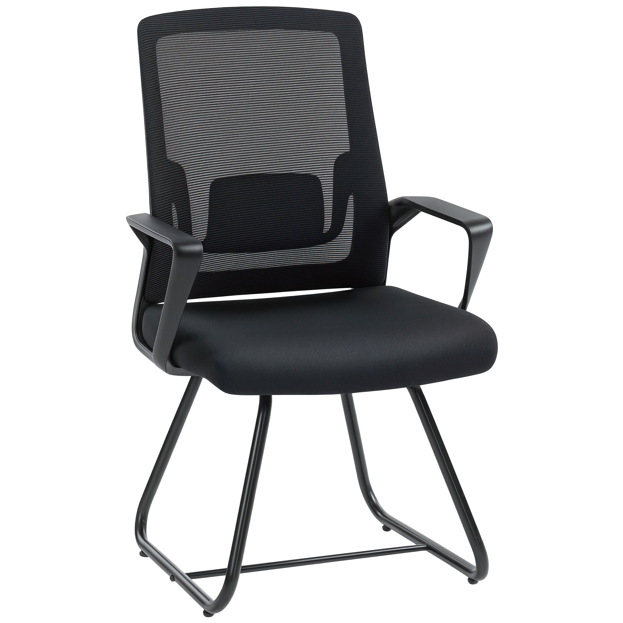 Sedia da Ufficio 57x56x97 cm Senza Ruote Ergonomica con Braccioli Struttura in Acciaio Nero