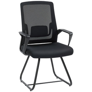 Sedia da Ufficio 57x56x97 cm Senza Ruote Ergonomica con Braccioli Struttura in Acciaio Nero