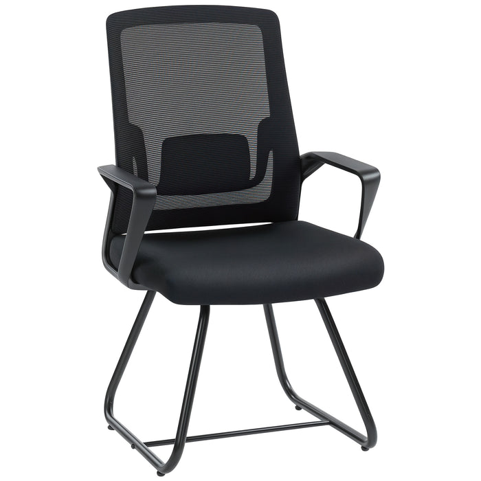 Sedia da Ufficio 57x56x97 cm Senza Ruote Ergonomica con Braccioli Struttura in Acciaio Nero