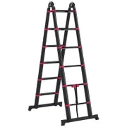 Scala Telescopica Pieghevole a 12 Gradini, in Alluminio e Nylon, 379x67.5x11 cm, Nera e Rossa