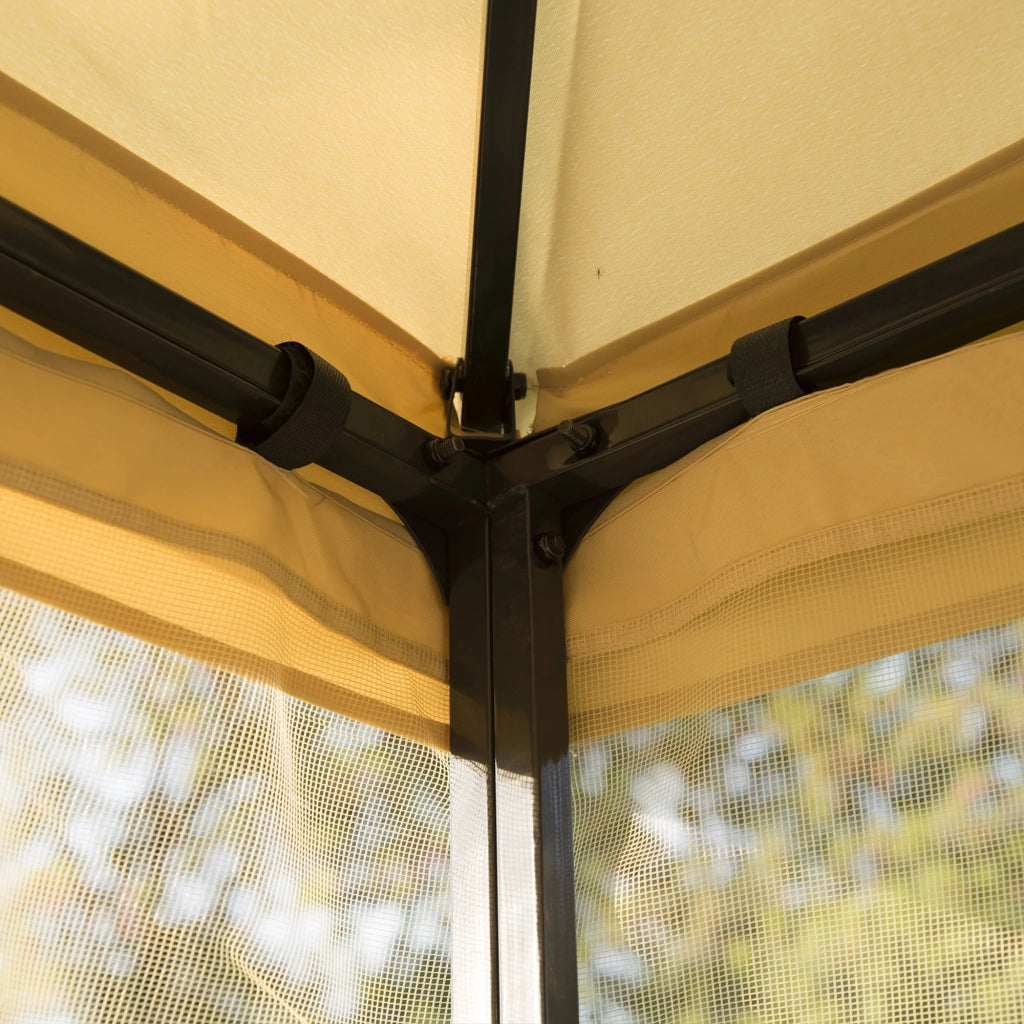 Pergola da giardino 3x3 m ¨C zephmum ¨C beige con tetto doppio e pannelli laterali