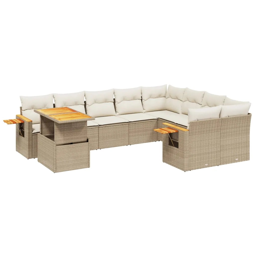 Set Divano da Giardino 10 pz con Cuscini Beige in Polyrattan