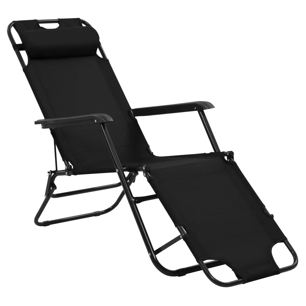 Lettini Prendisole 2 pz Pieghevoli con Poggiagambe Acciaio Nero 44343