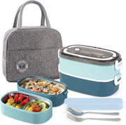 Borsa pranzo a 2 livelli - libera da liquidi - per adulti e bambini - 3 contenitori - con utensili - trasportabile - borsa pranzo - ufficio - scuola