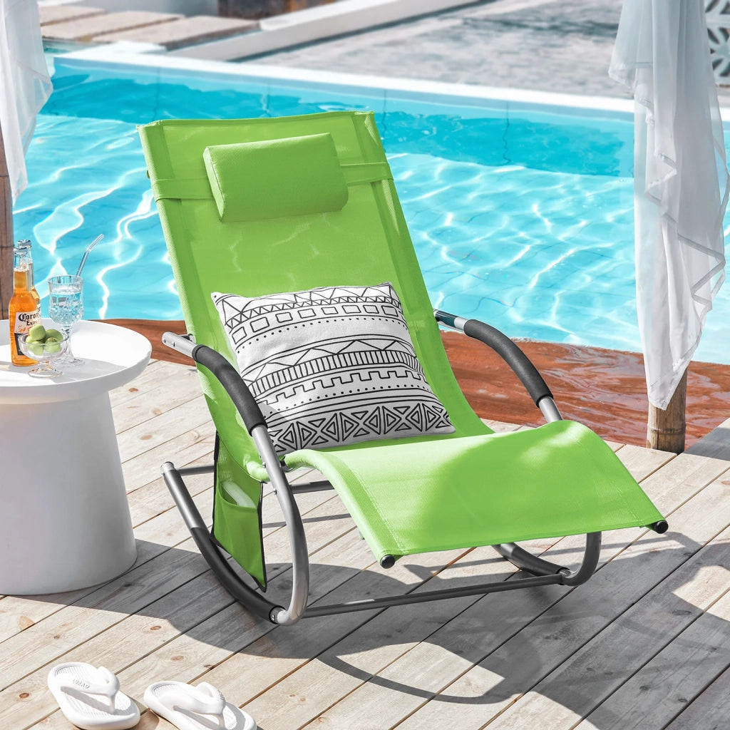 Poltrona dondolo, Sdraio Relax, Sedia a sdraio, Con poggiatesta, Verde chiaro OGS28-GR