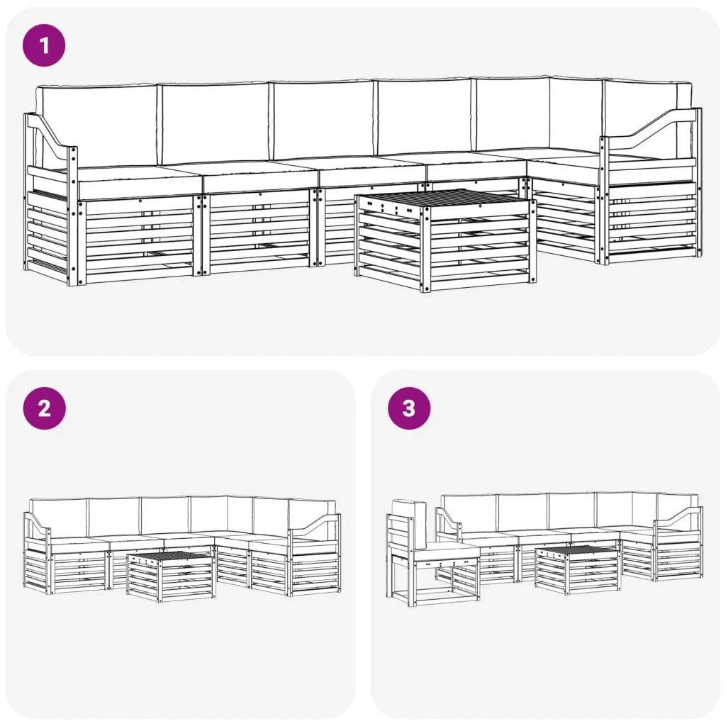 Set di divani da esterno 7 pcs Bianco e Beige 59 x 59 x 37 cm