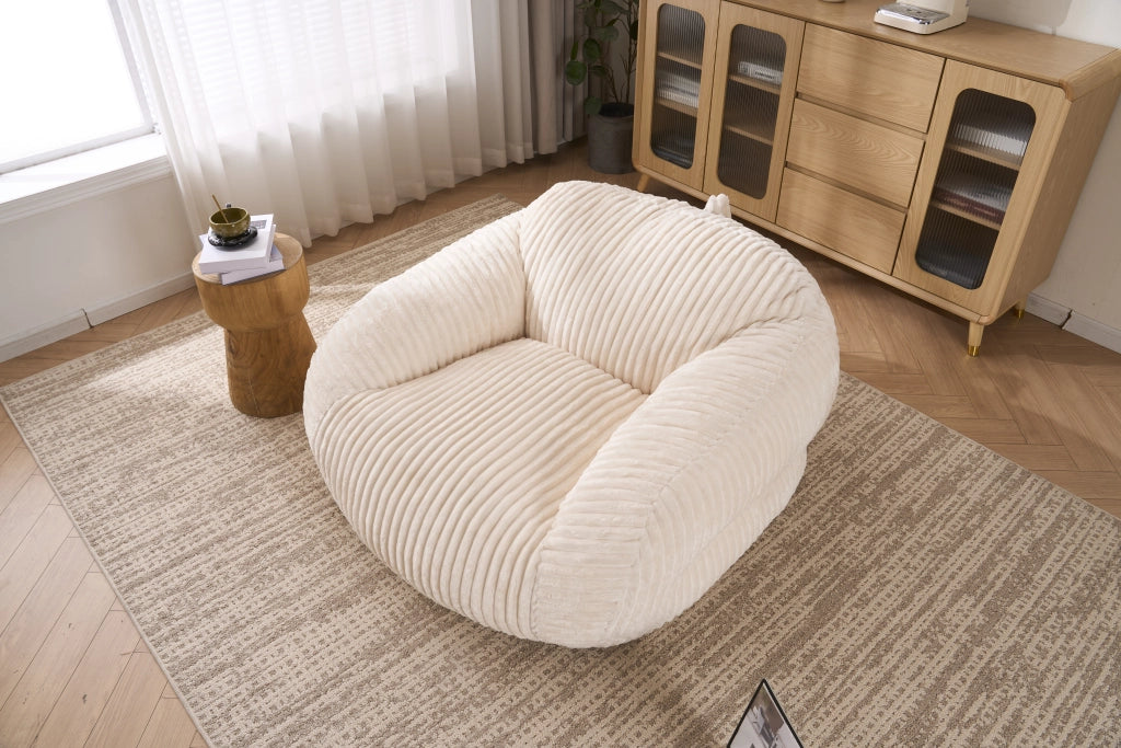 POLTRONA SACCO imbottita Beige in corduroy, seduta morbida per soggiorno e camera
