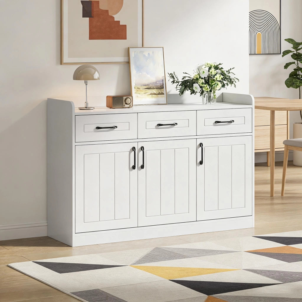 Credenza con 3 ante e 3 cassetti; ripiani regolabili - per soggiorno - bianco