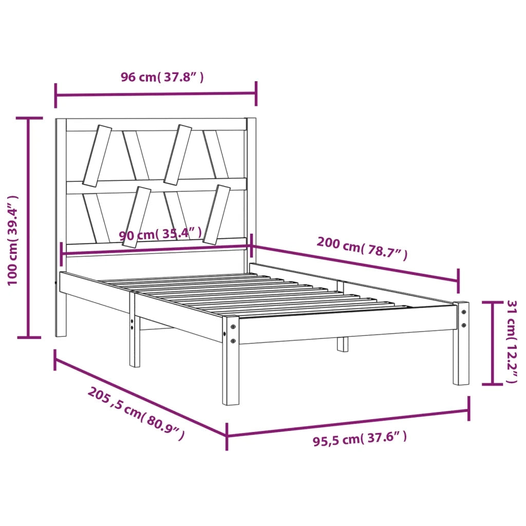 Giroletto-Struttura Letto in Legno Massello di Pino 90x200 cm 882765