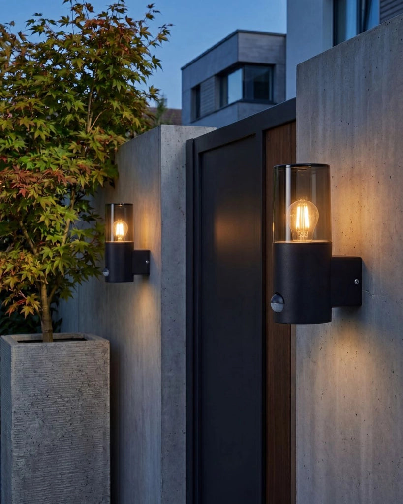 Set di 2 applique da esterno con sensore di movimento in alluminio nero stile moderno