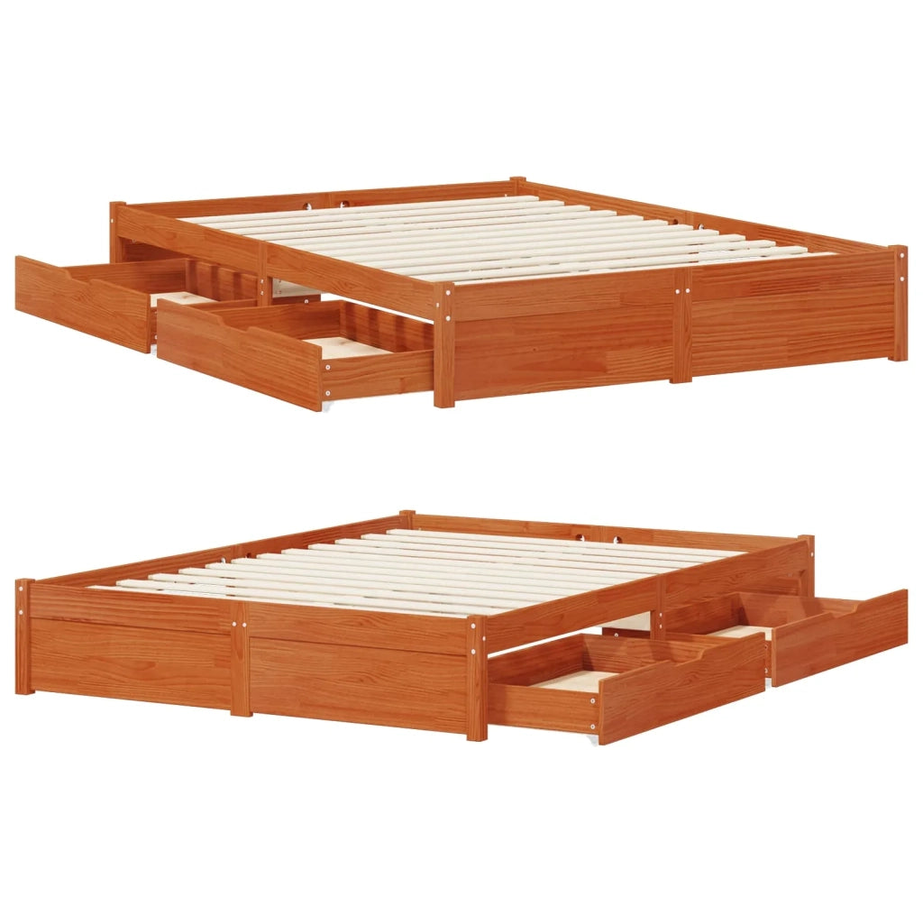 Letto da camera | Struttura del letto Marrone cerato Legno di Pino Massello