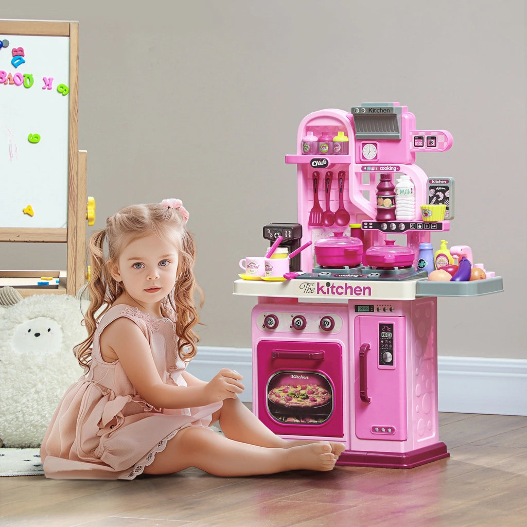 Cucina Giocattolo per Bambini 53x22x69 cm 33 Pezzi con Luci Suoni e Rubinetto Rosa