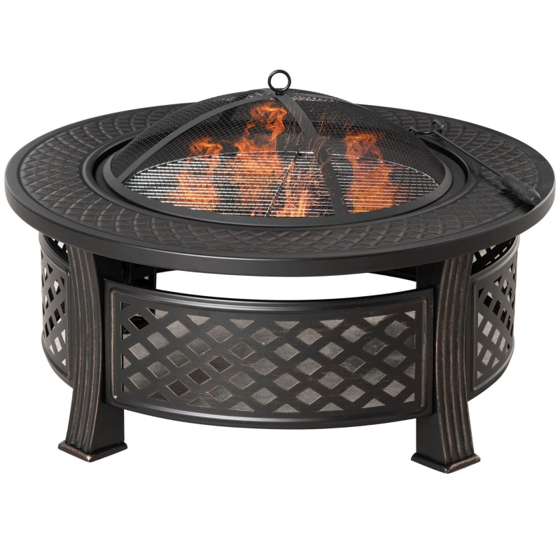 Braciere da giardino 2 in 1 con griglia parascintille e attizzatoio, 81 x 81 x 50 cm