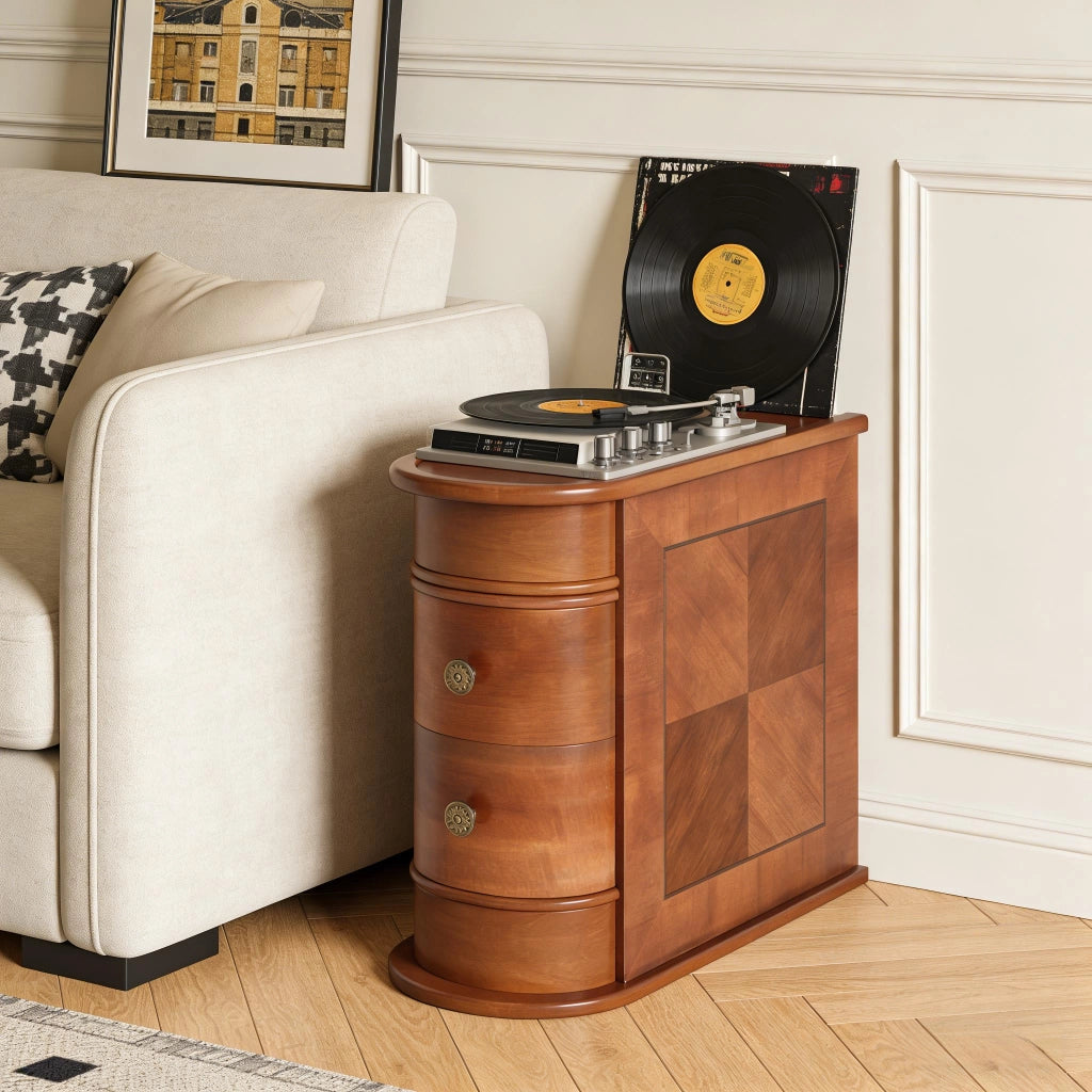 Comodino in legno con 2 cassetti, per camera da letto e soggiorno, senza montaggio, noce, 68 × 35 × 66 cm