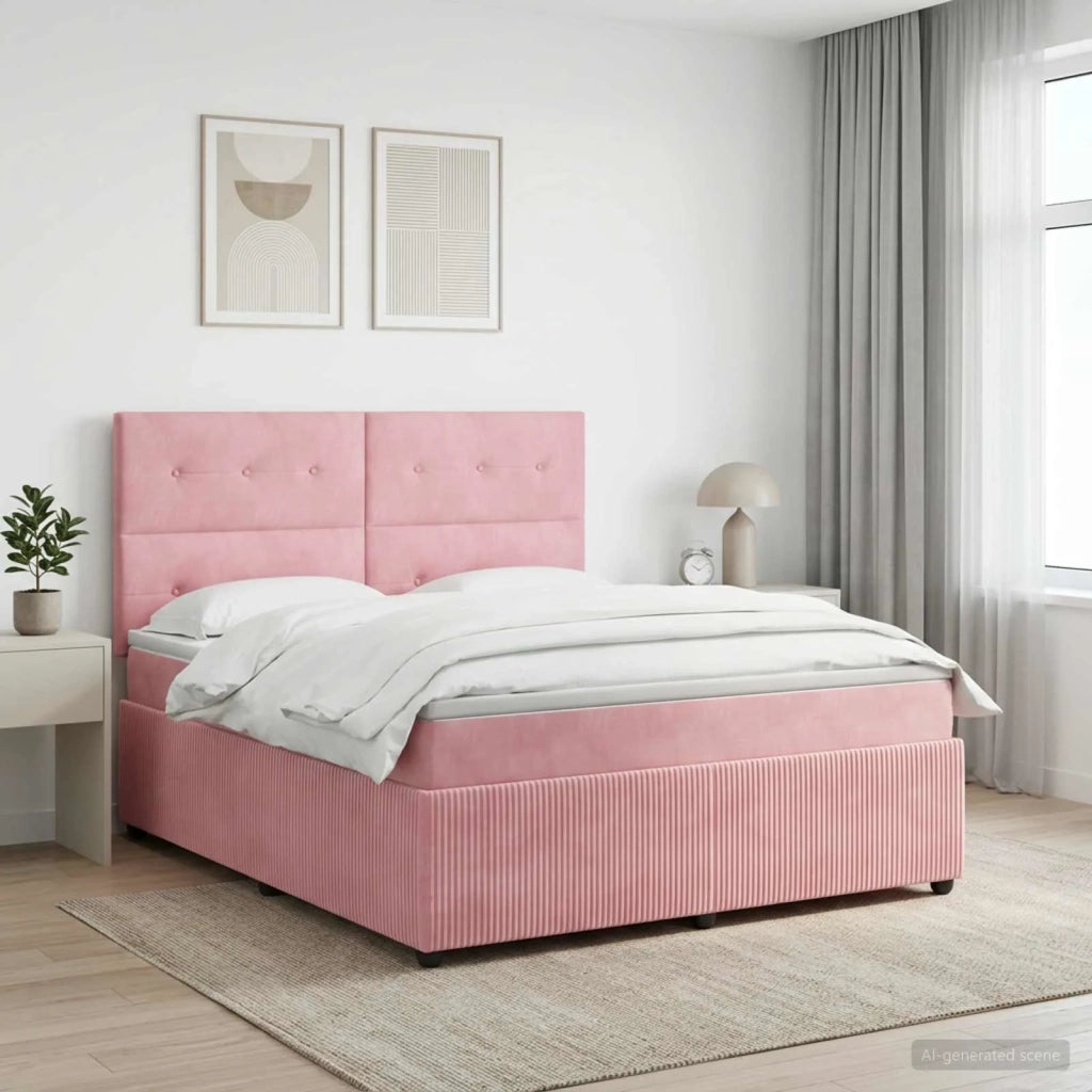 Letto Box Spring LED con Materasso Rosa 200 x 200 cm Velluto 3456142