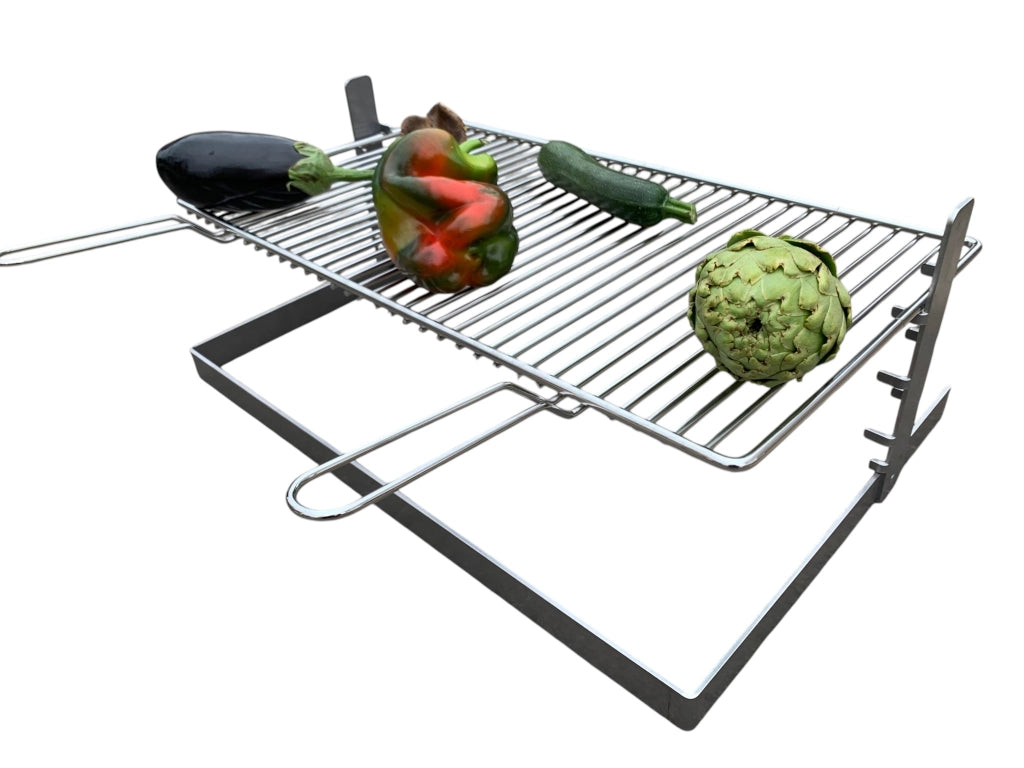 Griglia per Barbecue e Camino in Acciaio Cromato, Regolabile in Altezza, Struttura in Ferro, per Carne Pesce e Verdure 50x36cm