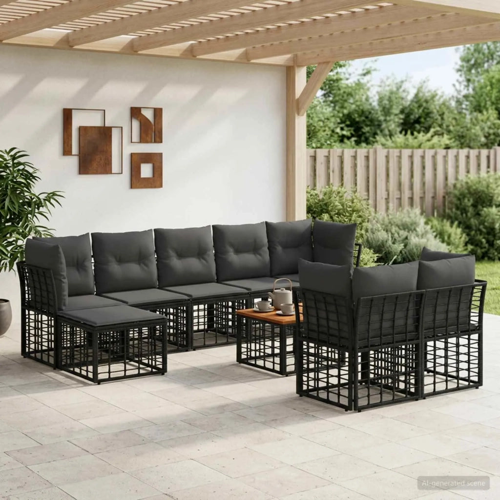 Set di divani da esterno 10 pcs Nero e Grigio scuro Poliestere 3437567
