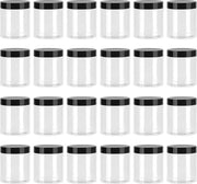 Set di 24 contenitori di conservazione, bicchieri rotondi in vetro con coperchio nero, 250 ml, bicchieri in plastica con contenitore ermetico in plastica nera, per cereali, farina, zucchero, muesli in cucina