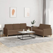 Set di Divani 2 pz con Cuscini Marrone in Tessuto