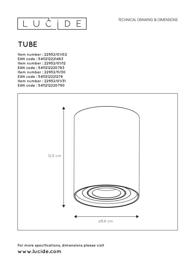 Lucide TUBE plafoniera oro alluminio GU10 50W orientabile