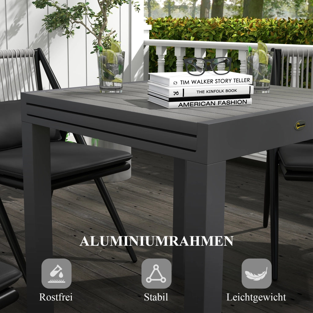 Tavolo Allungabile Da Giardino Per 6 Persone Grigio 81/162 X 80 X 75 Cm In Alluminio