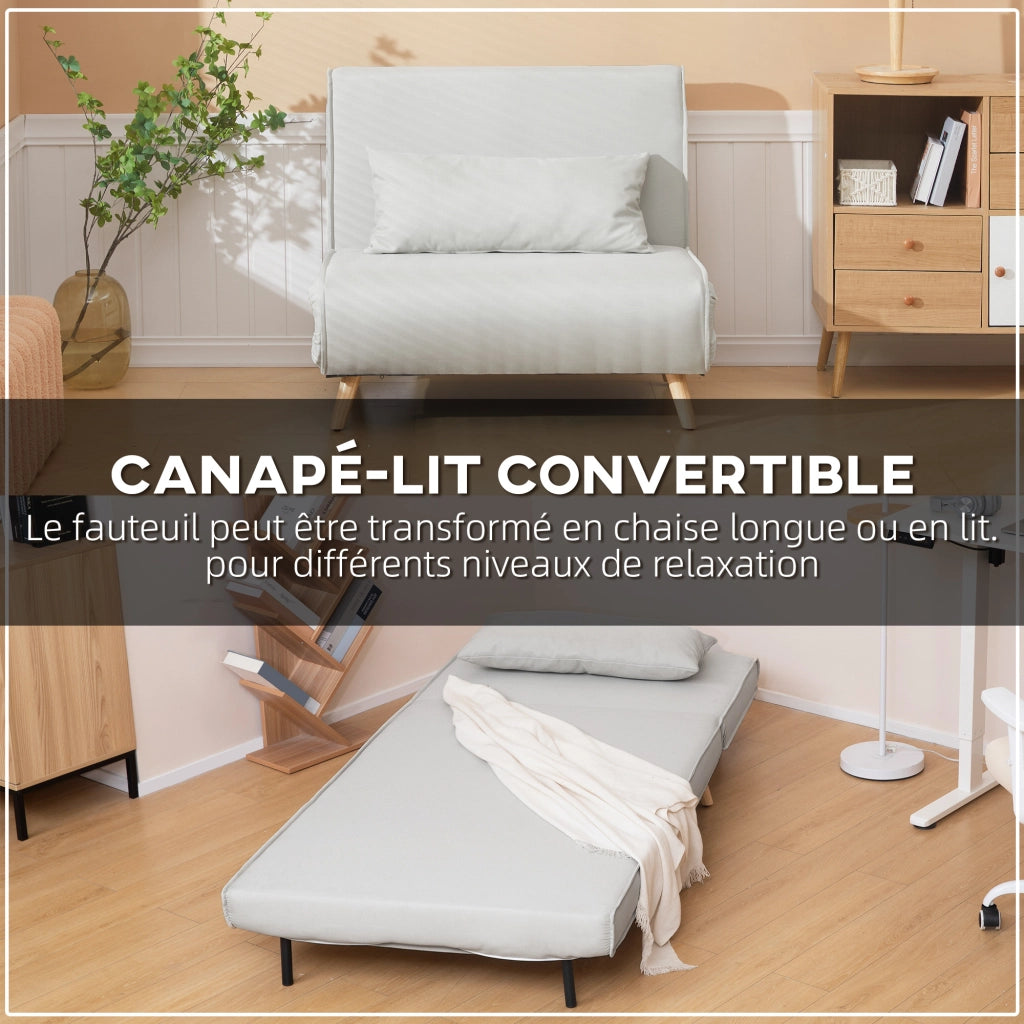 Divano letto singolo con cuscino e piedi pieghevoli ¨C zephmum ¨C bianco 120 kg