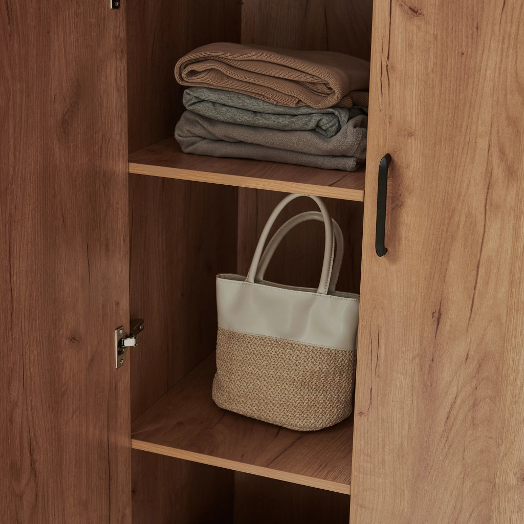 Armadio Guardaroba Norg con 2 Ante e 4 Scomparti 191x80x52 cm - Effetto Rovere [en.casa]
