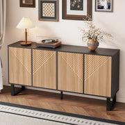 Mobile porta TV moderno con ante effetto legno e frontali a rilievo, nero e naturale 160 × 38 × 75 cm