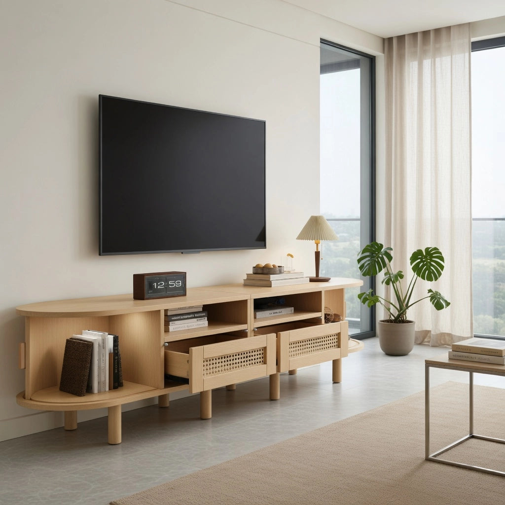 Cassettiera per TV Light Oak in MDF e legno; lunghezza 170 cm