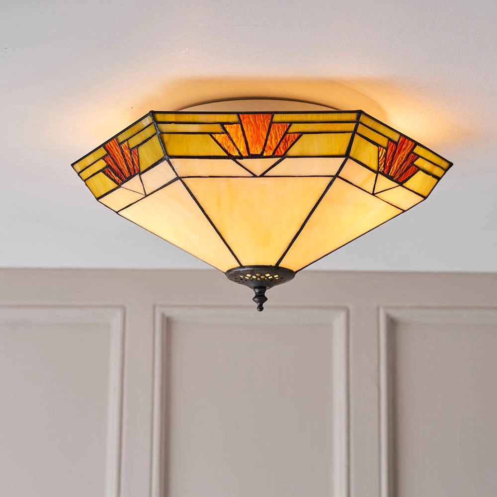 Plafoniera Tiffany Nevada esagonale vetro 2xE27 Art Déco
