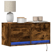 Mobile TV a Parete con Luci LED Rovere Fumo 80x31x35 cm 852359