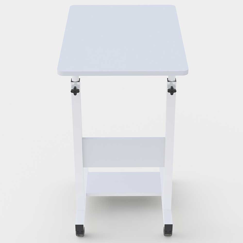 Tavolino Porta PC Computer da Letto Divano Regolabile con Ruote Bianco