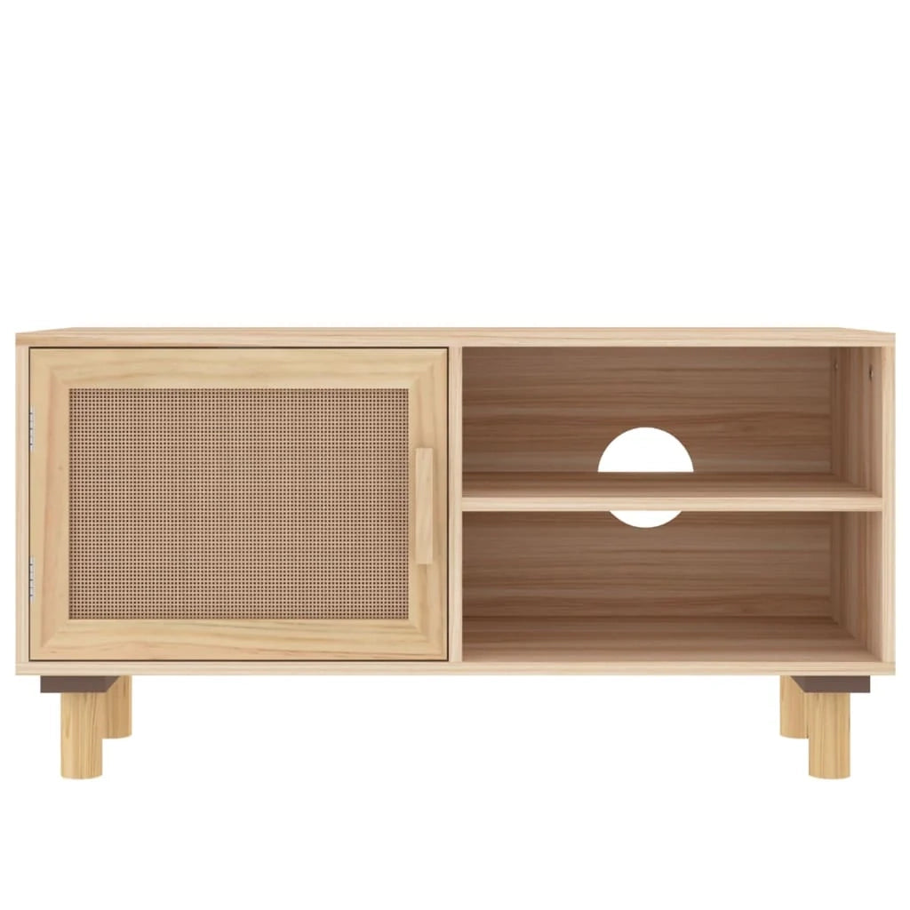 Mobile TV multimediale scaffale TV credenza TV sala da pranzo soggiorno camera da letto 80 x 30 x 40 cm legno di pino massiccio e rattan marrone naturale 02_0026223