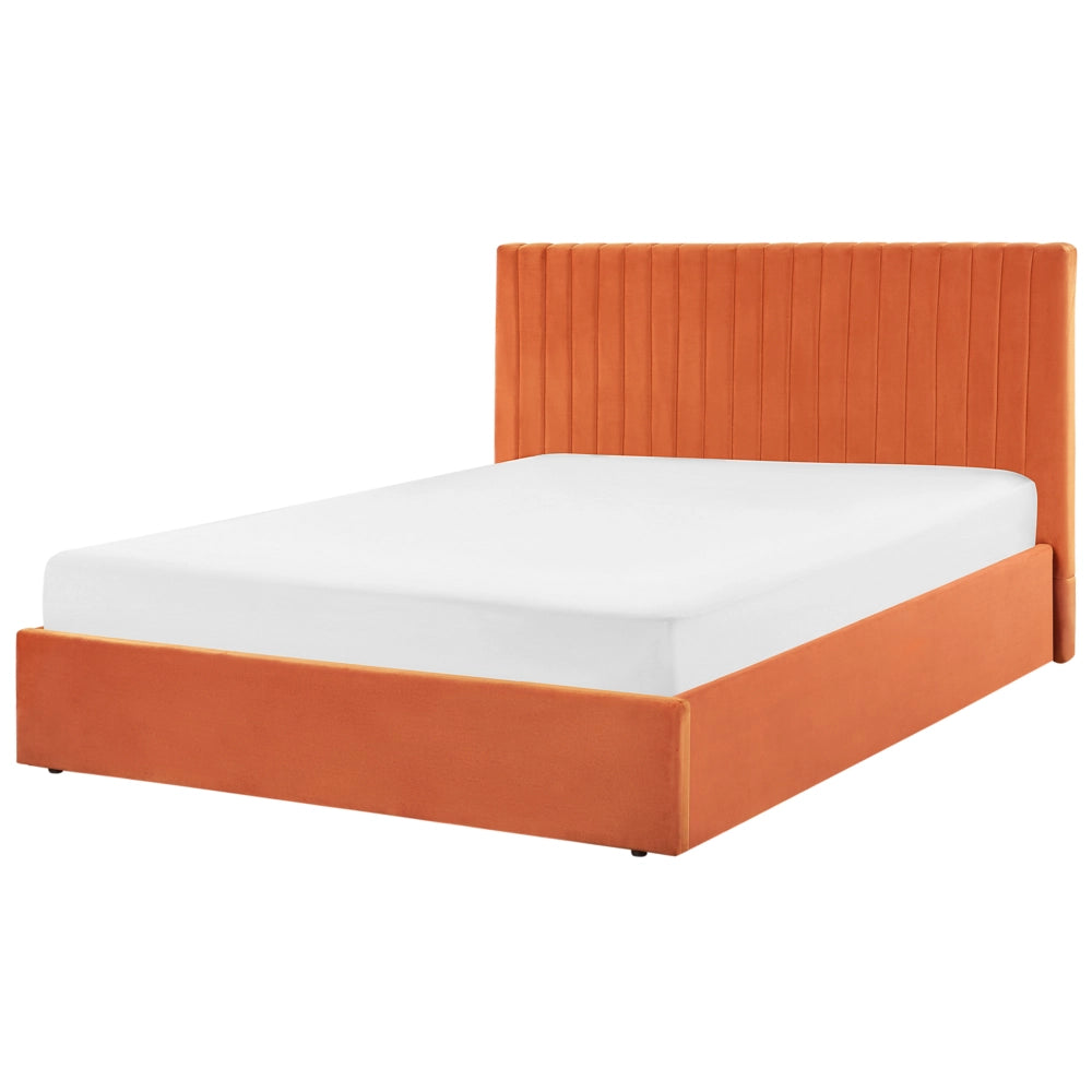 Letto con contenitore velluto arancione 160 x 200 cm Testata imbottita camera da letto elegante