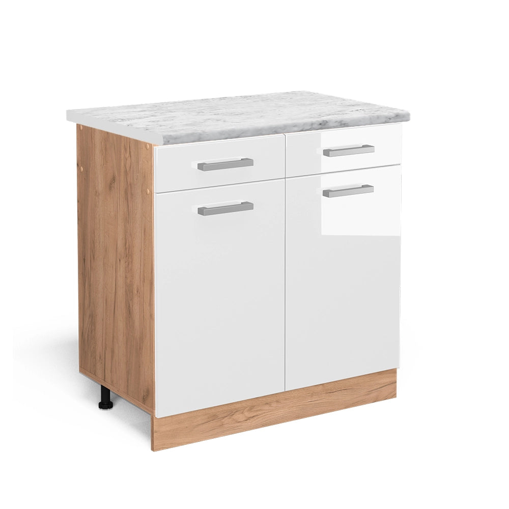 Vicco Mobiletto base per cucina Bianco lucido 80 cm PL Marmo
