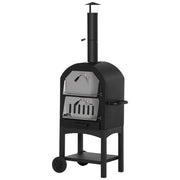 EasyComfort Forno per Pizza e Barbecue a Carbone Portatile in Acciaio con Camino e Ruote, 63x54x161 cm, Nero