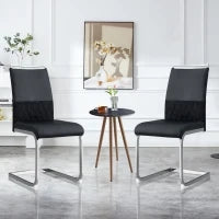 Set di 2 Sedie moderne per sala da pranzo, con schienale alto, in PU e tessuto, per Cucina e ufficio, Nero