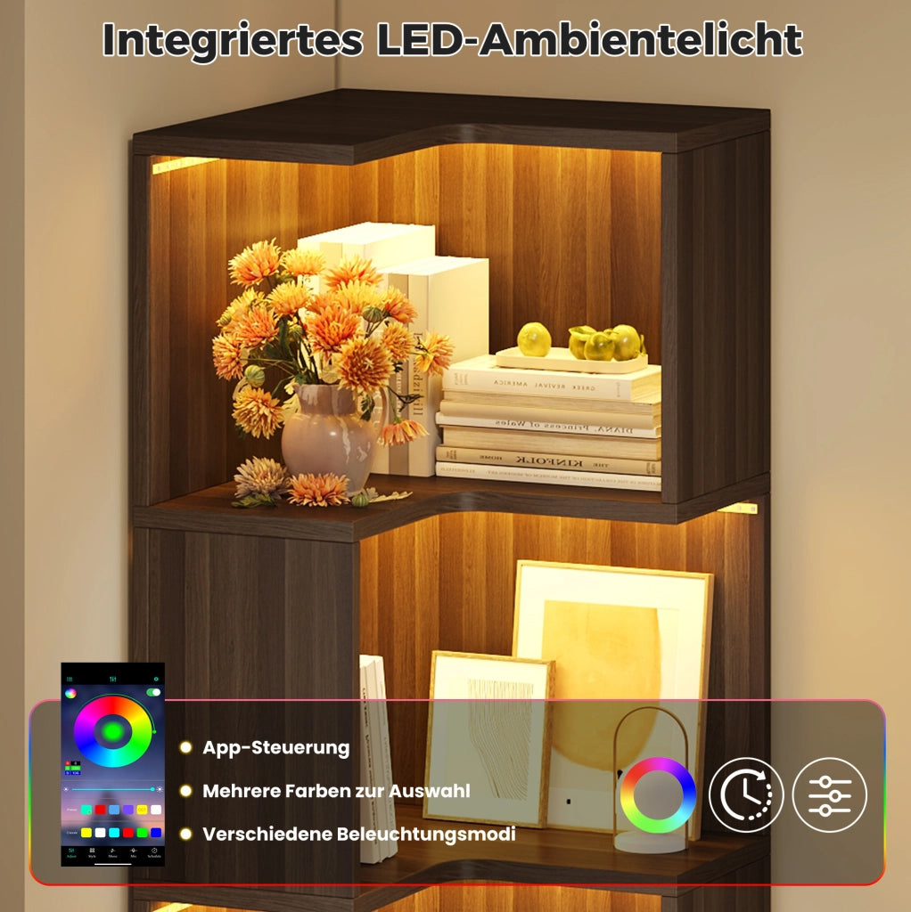 Libreria angolare a L con illuminazione LED controllata da app