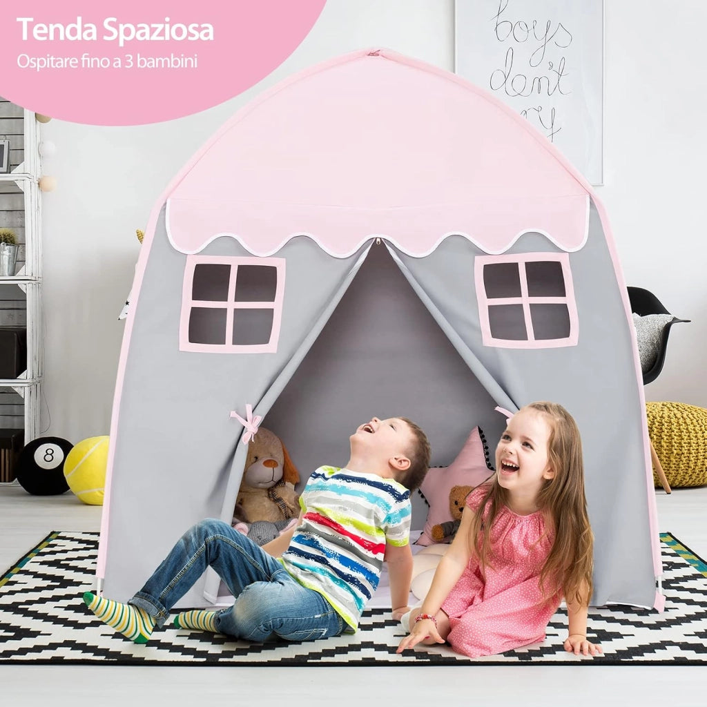 Tenda da Gioco per Bambini, Tenda per Cameretta con Borsa, Tappetino Antiscivolo, Design con Chiusura Lampo, Finestre Traspiranti, Ideale per Bambini e Bambine 3 Anni+ (Rosa)