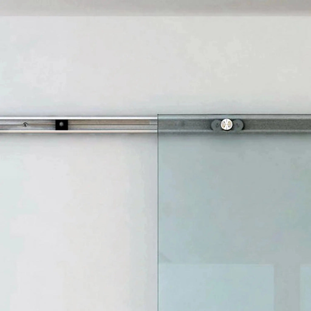 Porta scorrevole in vetro satinato con binario in alluminio e vetro di sicurezza 8 mm